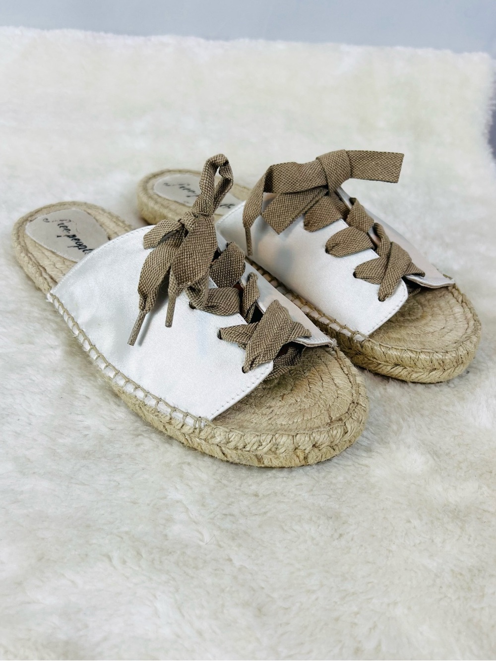 Free People Neutral Espadrille Slide Sandals with Beige Laces
